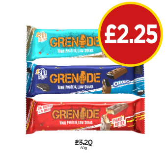 Grenade Salted Caramel, Oreo, Peanut Nutter - Now Only £2.25 at Budgens