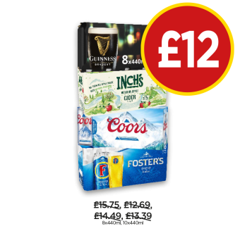 Guinness, Inch's Cider, Coors, Foster's - Now Only £12 at Budgens