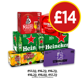 Madri, Estrella, Heineken, Desperados, Strongbow Dark Fruits - Now Only £14 at Budgens