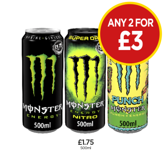 Monster Energy, Nitro, Punch - Any 2 for £3 at Budgens