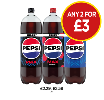 Pepsi, Max, Cherry Max - Any 2 for £3 at Budgens