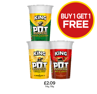 Pot Noodle Chicken & Mushroom, Original Curry, Beef & Tomato - Buy 1 Get 1 FREE at Budgens