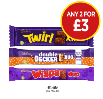 Twirl Xtra, Double Decker, Wispa - Any 2 for £3 at Budgens