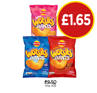 Wotsits Giants Prawn Cocktail, Really Cheesy, Sweet & Spicy - Now Only £1.65 at Budgens