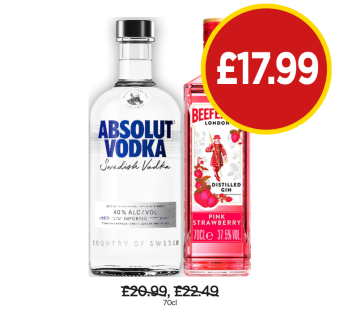 Absolut Vodka, Beefeater Pink Strawberry - Now Only £17.99 at Budgens