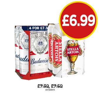 Budweiser, Stella Artois - Now Only £6.99 at Budgens