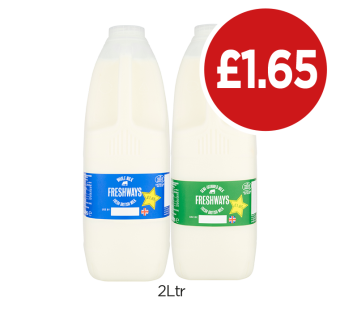 Freshways Whole, Semi-Skimmed - Now Only £1.65 at Budgens