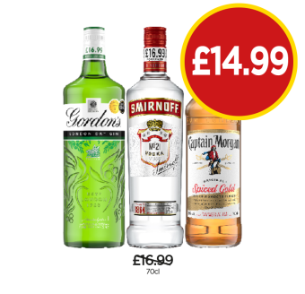 Gordon's Smirnoff, Captain Morgan - Now Only £14.99 at Budgens