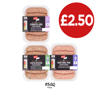 Jack's Sausages Cumberland, Lincolnshire, Traditional Pork - Now Only £2.50 at Budgens