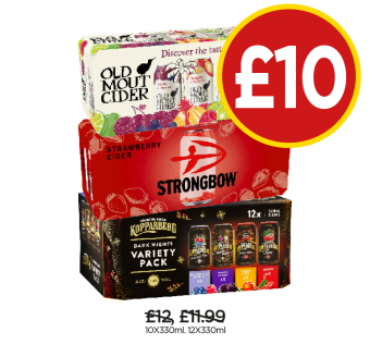 Old Mout Cider Variety, Strongbow Strawberry, Kopparberg Variety Pack - Now Only £10 at Budgens