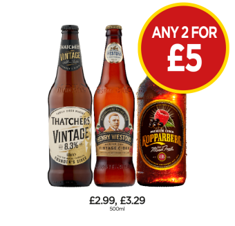 Thatcher's Vintage, Henry Westons Vintage, Kopparberg Mixed Fruits - Any 2 for £5 at Budgens