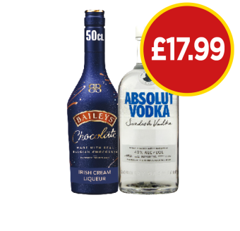 Bailey's Chocolate, Absolut Vodka - Now Only £17.99 at Budgens