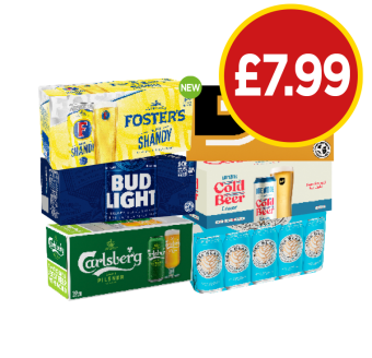 Foster's Shandy, Bodington Draught, Bud Light, Brewdog Cold Beer, Carlsberg, Rosa Blanca - Now Only £7.99 at Budgens