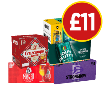 Brewdog Variety Pack, Cruzcampo, John Smiths, Madri, Strongbow Dark Fruits - Now Only £11 at Budgens