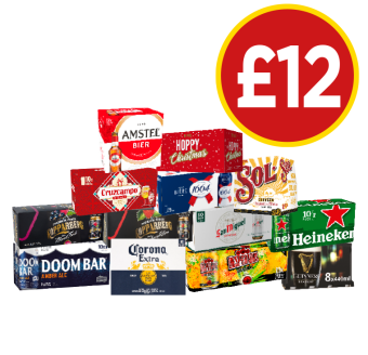 Amstel, Brewdog Hoppy Christmas, Cruzcampo, Kronenbourg, Sol, Kopparberg Mixed Fruits, Strawberry & Lime, San Miguel, Heineken, Doom bar, Corona, Desperados, Guinness - Now Only £12 at Budgens