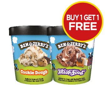 Ben & Jerry's Cookie Dough, Phish Food - Buy 1 Get 1 FREE at Budgens