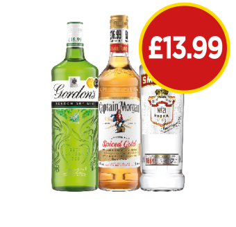 Gordon's Gin & Tonic, Captain Morgan, Smirnoff - Now Only £13.99 at Budgens