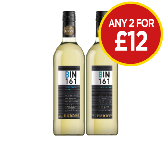 Hardy's Bin 161 Sauvignon Blanc, Pinot Grigio - Any 2 for £12 at Budgens