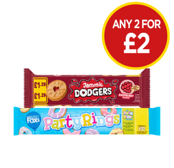 Jammie Dodgers, Party Rings - Any 2 for £2 at Budgens