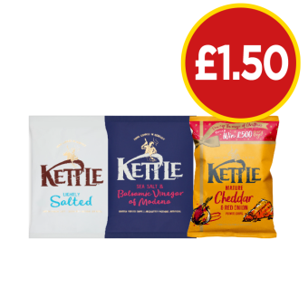 Kettle Lightly Salted, Sea Salt & Balsamic Vinegar, Cheddar & Red Onion - Now Only £1.50 at Budgens