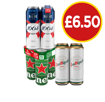 Kronenbourg, Heineken, San Miguel - Now Only £6.50 at Budgens