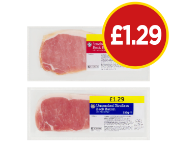 Smoked Rindless Back Bacon, Unsmoked - Now Only £1.29 at Budgens