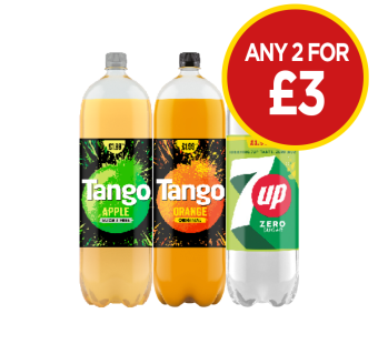 Tango Apple, Orange, 7up - Any 2 for £3 at Budgens