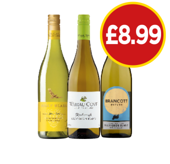 Wolf Blass Chardonnay, Wairau Cove Sauvignon Blanc, Brancott Sauvignon Blanc - Now Only £8.99 at Budgens