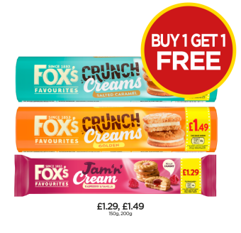 Fox's Favourites Crunch Creams, Salted Caramel, Jam 'N' Cream - Buy 1 Get 1 FREE at Budgens