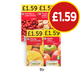 Juice Drink Cranberry, Tropical, Mango, Apple - Now Only £1.59 at Budgens