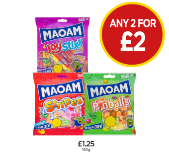 Maoam Joy Stickz, Stripes, Pinballs - Any 2 for £2 at Budgens