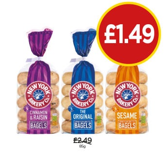 New York Bagel Cinnamon & Raisin, Original, Sesame - Now Only £1.49 at Budgens