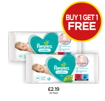 Pampers Sensitive Wipes - Buy 1 Get 1 FREE at Budgens