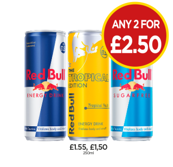 Red Bull, Sugarfree, Tropical Edition - Any 2 for £2.50 at Budgens