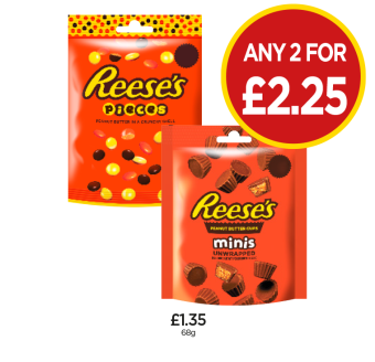 Reese's Pieces, Minis Unwrapped - Any 2 for £2.25 at Budgens