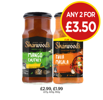 Sharwood's Mango Chutney, Tikka Masala - Any 2 for £3.50 at Budgens