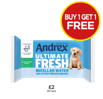 Andrex Ultimate Fresh Micellar Water Wipes - Buy 1 Get 1 FREE at Budgens