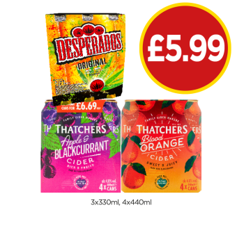 Desperados, Thatchers Apple & Blackcurrant, Bloog Orange - Now Only £5.99 at Budgens