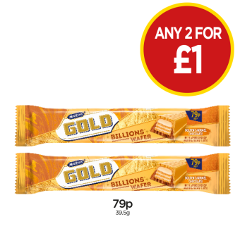 Gold Billions Wafer - Any 2 for £1 at Budgens