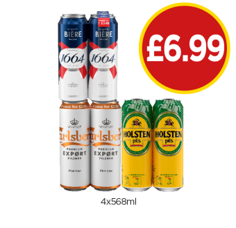 Kronenbourg, Carlsberg Export, Holsten Pilsner - Now Only £6.99 at Budgens