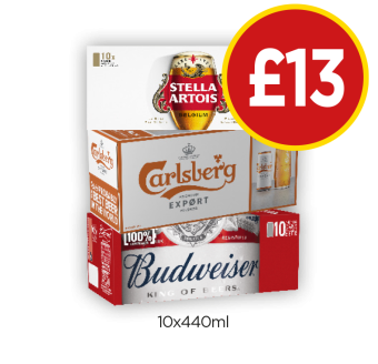 Stella Artois, Carlsberg Export, Budweiser - Now Only £13 at Budgens