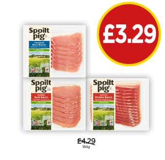 Spoilt Pig Back Bacon Unsmoked, Smoked, Streaky Bacon - Now Only £3.29 at Budgens