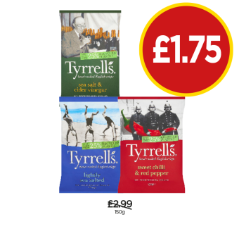 Tyrrells Sea Salt & Cider Vinegar, Lightly Salted, Sweet Chilli - Now Only £1.75 at Budgens