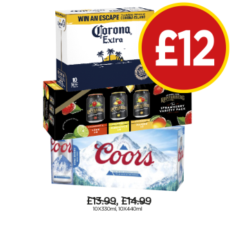 Corona Extra, Kopparberg Strawberry Variety, Coors - Now Only £12 each at Budgens