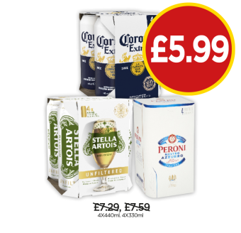 Corona Extra, Stella Artois, Peroni - Now Only £5.99 each at Budgens