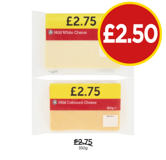 Mild White Cheese, Mild Coloured Cheese - Now Only £2.50 each at Budgens