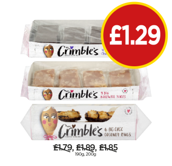 Mrs Crimbles Belgian Choc Brownies, Bakewell Slices, Choc Coconut Rings - Now oNly £1.29 each at Budgens