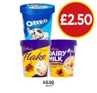 Cadbury Ice Cream Flake, Caramel Dairy Milk, Oreo - Now Only £2.50 at Budgens