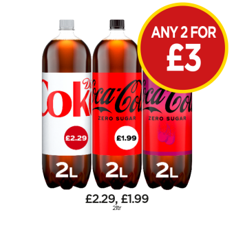 Diet Coke, Coca Cola Zero Sugar, Cherry - Any 2 for £3 at Budgens