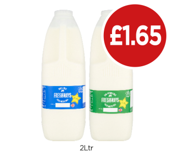 Freshways Milk Semi-Skimmed, Whole - Now Only £1.65 at Budgens